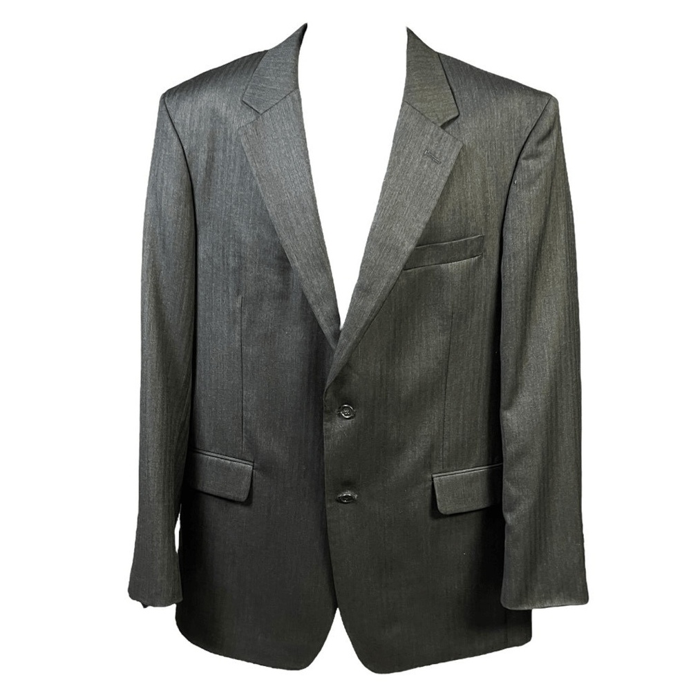 Jos. A Bank Mens Gray Herringbone Single Breasted Wool Sport Coat Size 43L